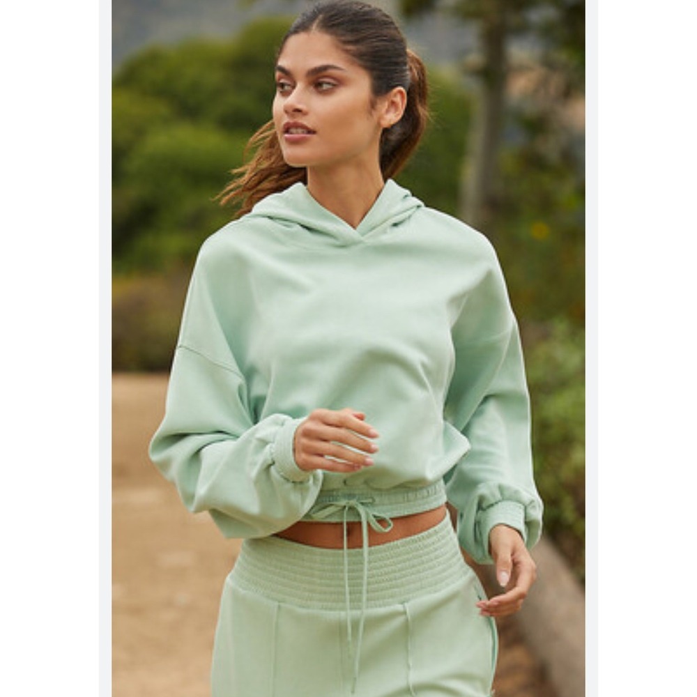 Sweaty Betty Sand Wash‎ Cloud Weight Crop Hoodie Women's XL Modal Mint Green